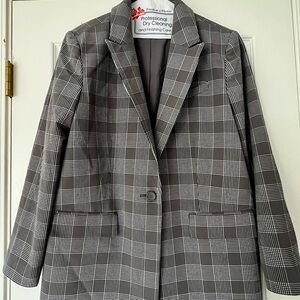 Elegant Charcoal Checkered Women's Blazer